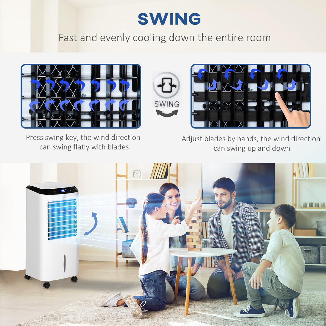 Portable Air Cooler, Evaporative Anion Ice Cooling Fan Water Conditioner Humidifier Unit with 10L Water Tank, 3 Modes, 3 Speed, Remote, Timer, Oscillating for Home Quiet Bedroom, White