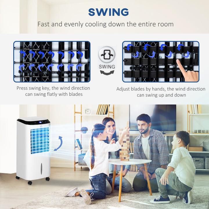 Portable Air Cooler, Evaporative Anion Ice Cooling Fan Water Conditioner Humidifier Unit with 10L Water Tank, 3 Modes, 3 Speed, Remote, Timer, Oscillating for Home Quiet Bedroom, White