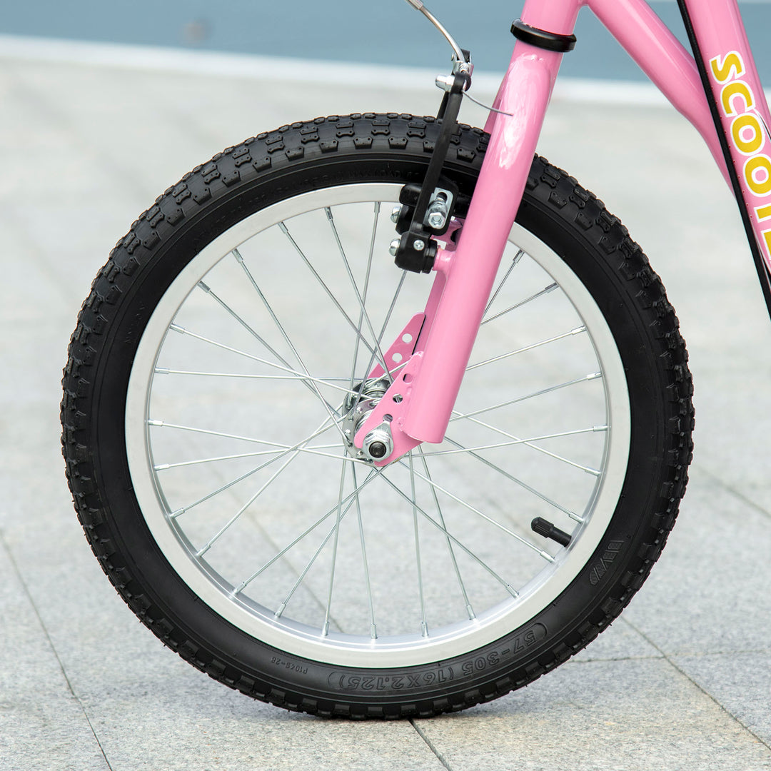 Kids Scooter, Teen Kick Scooter with Rubber Wheels, 16" Front Wheel, Height Adjustable Handlebar, Dual Brakes, Kick Stand, for 5+ Years, Pink