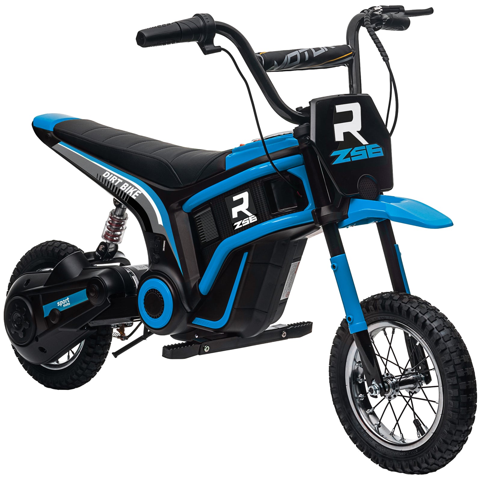 24V Electric Motorbike with Twist Grip Throttle, Music, Horn, 12" Pneumatic Tyres, 16km/h Max Speed - Blue