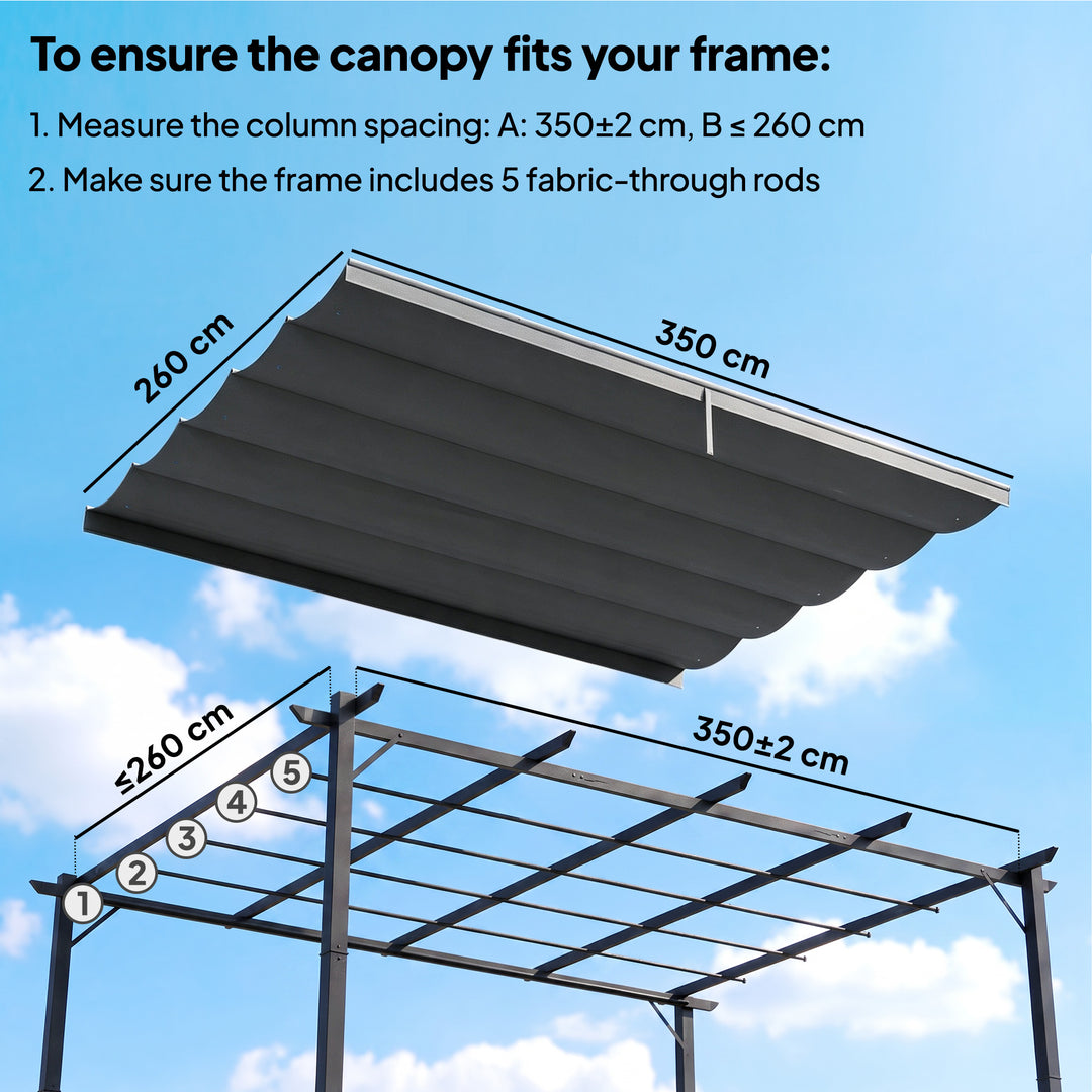 Retractable Pergola Cover, 3.5 x 2.6 m Replacement Canopy Fabric for 4