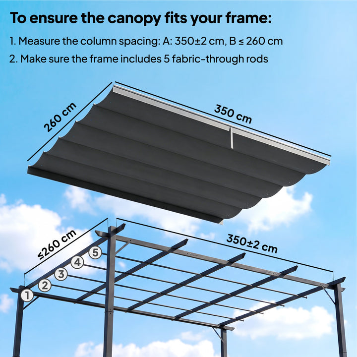 Retractable Pergola Cover, 3.5 x 2.6 m Replacement Canopy Fabric for 4