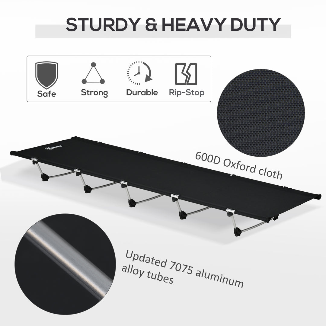 Lightweight Camping Bed, Aluminium Portable Camp Cot w/ Strong Support 150kg and Carry Bag for Camping, Black