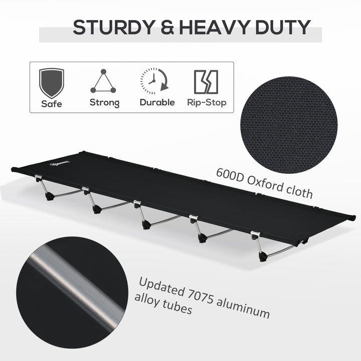 Lightweight Camping Bed, Aluminium Portable Camp Cot w/ Strong Support 150kg and Carry Bag for Camping, Black