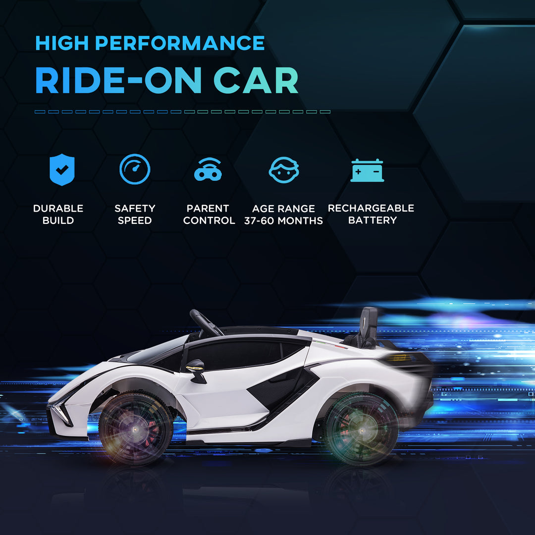 Lamborghini Sian Licensed 12V Kids Electric Ride On Car 2 Motors Toy Car with Remote Control Music Lights MP3 for 3-5 Years White