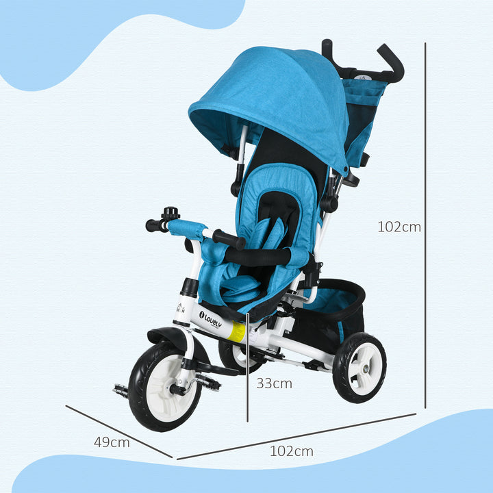 6 in 1 Kids Trike with Parent Handle, Canopy, 5-point Safety Belt, Storage, Footrest, Brake, for 1-5 Years, Blue