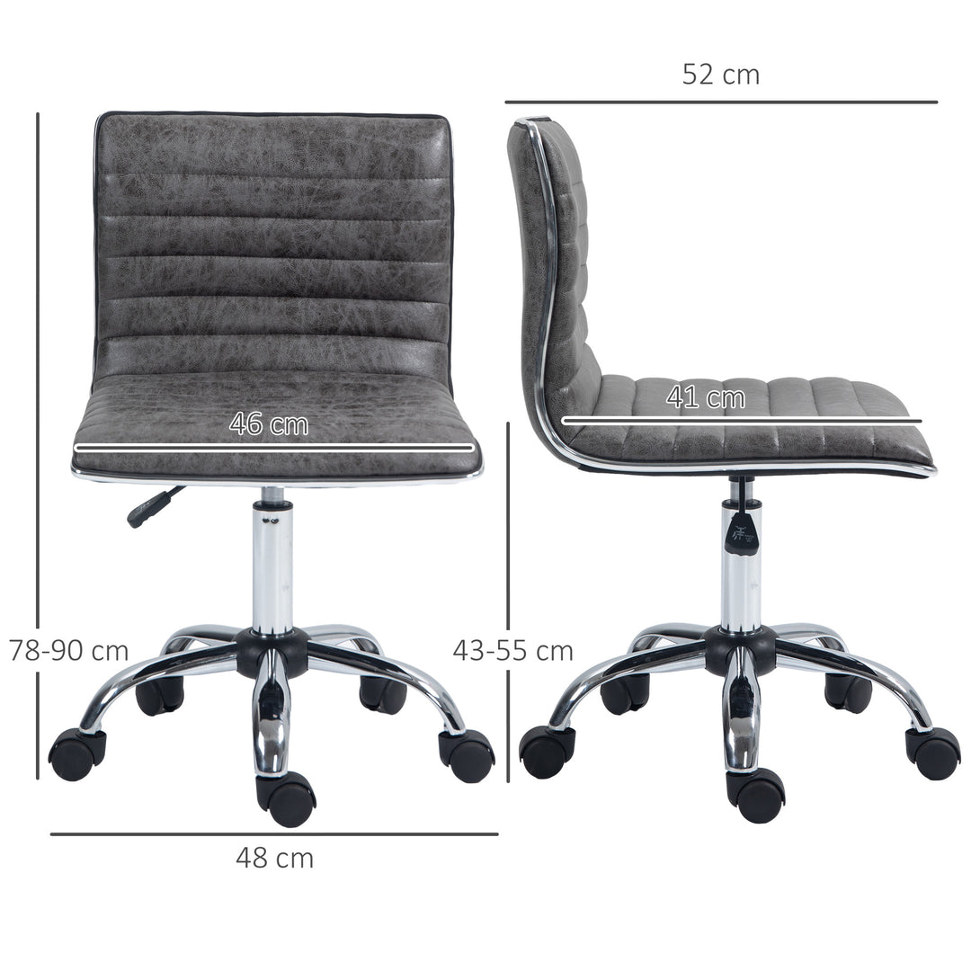 Armless Task Desk Chair, Swivel Office Chair with Microfibre Cloth, Adjustable Seat Height, Chrome Base, Wheels for Home, Grey