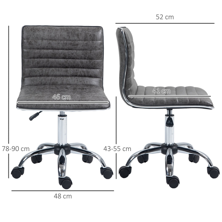 Armless Task Desk Chair, Swivel Office Chair with Microfibre Cloth, Adjustable Seat Height, Chrome Base, Wheels for Home, Grey