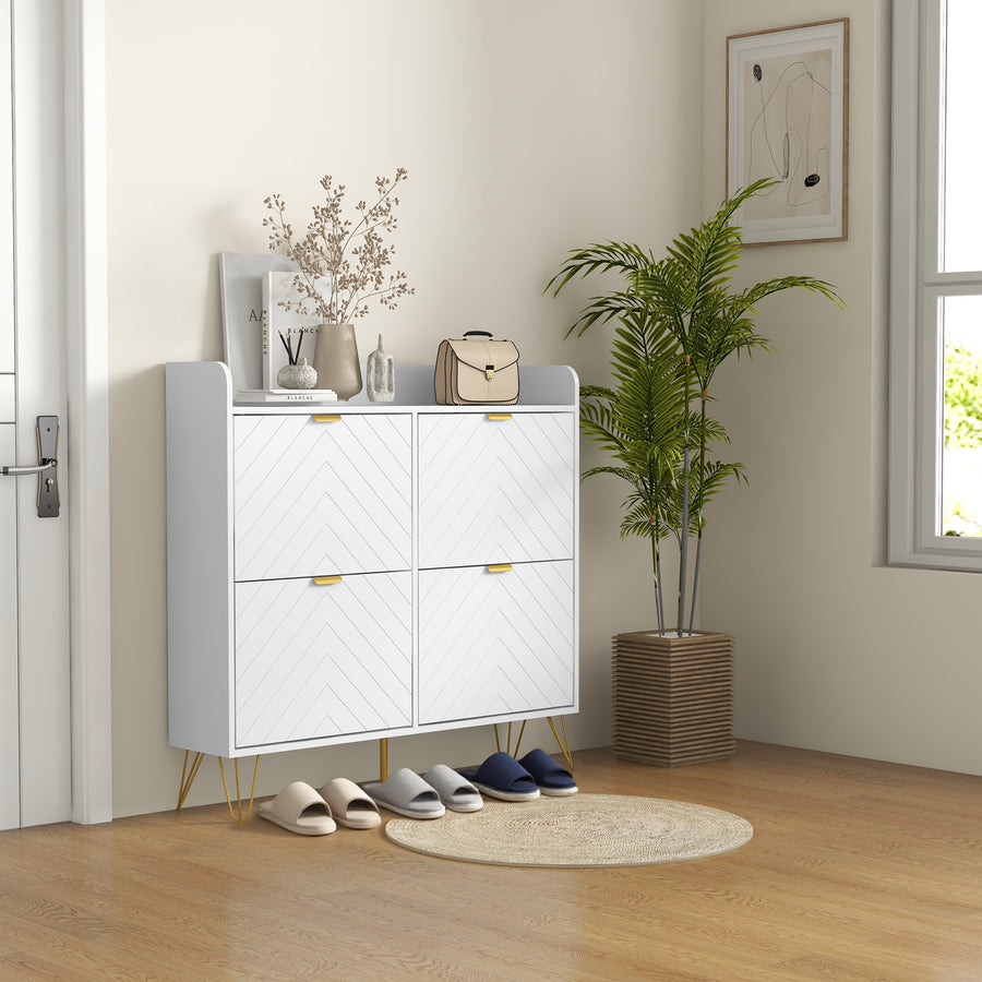 Narrow Shoe Storage Cabinet, Slim Shoe Cupboard with 4 Flip Drawers, Adjustable Shelf, Shoe Rack for 16 Pairs of Shoes