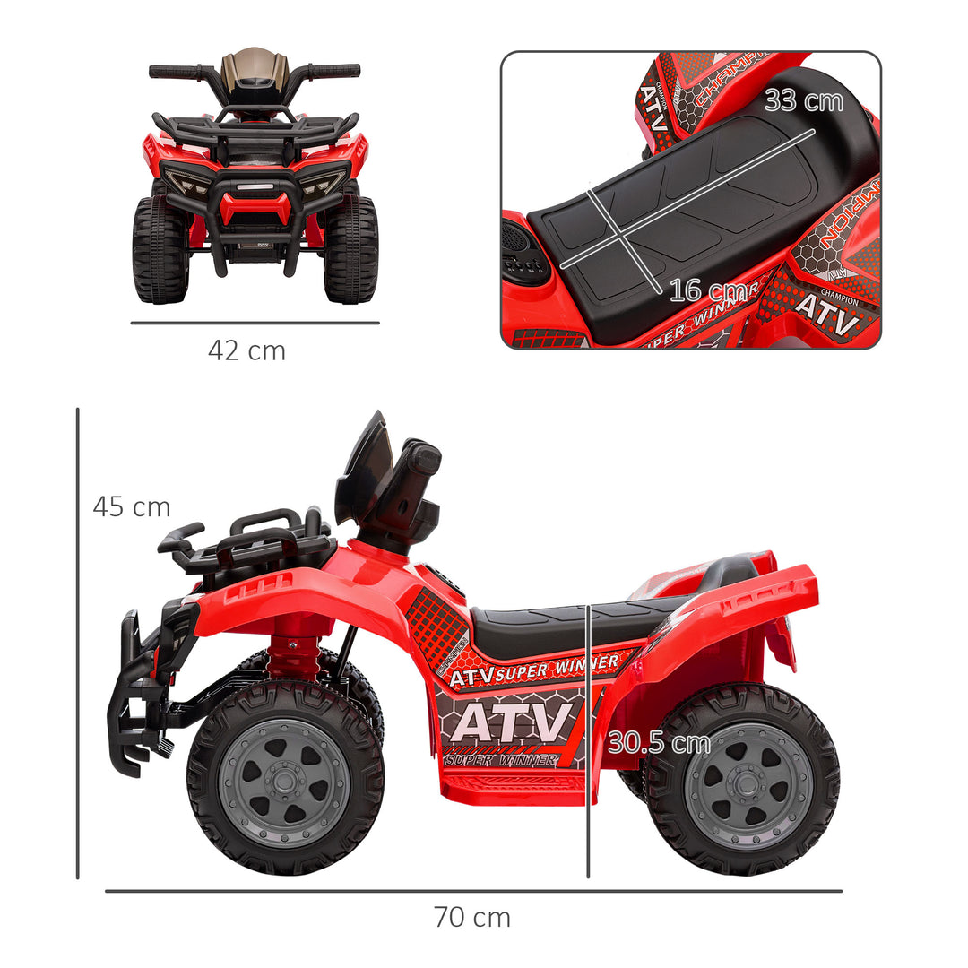 HOMCOM Kids' Battery-Powered Ride-On ATV with Real Working Headlights, 6V, for Ages 18-36 Months, Red | Aosom UK