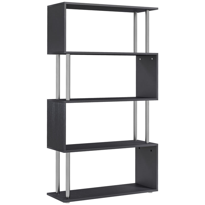 HOMCOM S-Shaped Bookcase, Contemporary Wooden Bookshelf Dividers, Spacious Storage Display Unit, Elegant Black, Ideal for Home and Office | Aosom UK