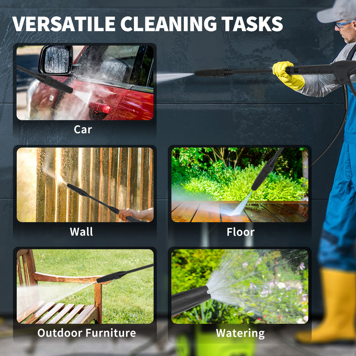 1800W High Pressure Washer, 150 Bar Pressure, 420 L/h Flow, Portable Power Washer Jet Wash Cleaner with Adjustable Nozzle, 6M Hose, Hose Reel, Steel Handle for Home Patio Car Driveway, Yellow
