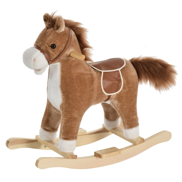 HOMCOM Kids Ride On Plush Rocking Horse w/ Sound Brown