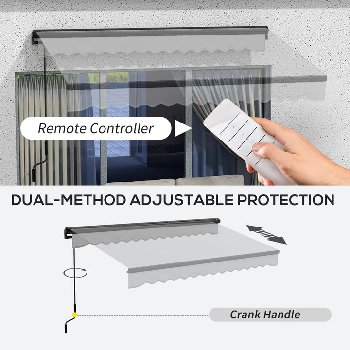 Outsunny 3 x 2m Aluminium Frame Electric Awning, Retractable Awning Sun Canopies for Patio Door Window, Light Grey