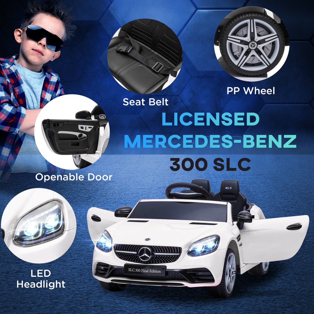 Benz SLC 300 Licensed 12V Kids Electric Ride On, with Music, Remote Control, LED Headlights, Horn, White