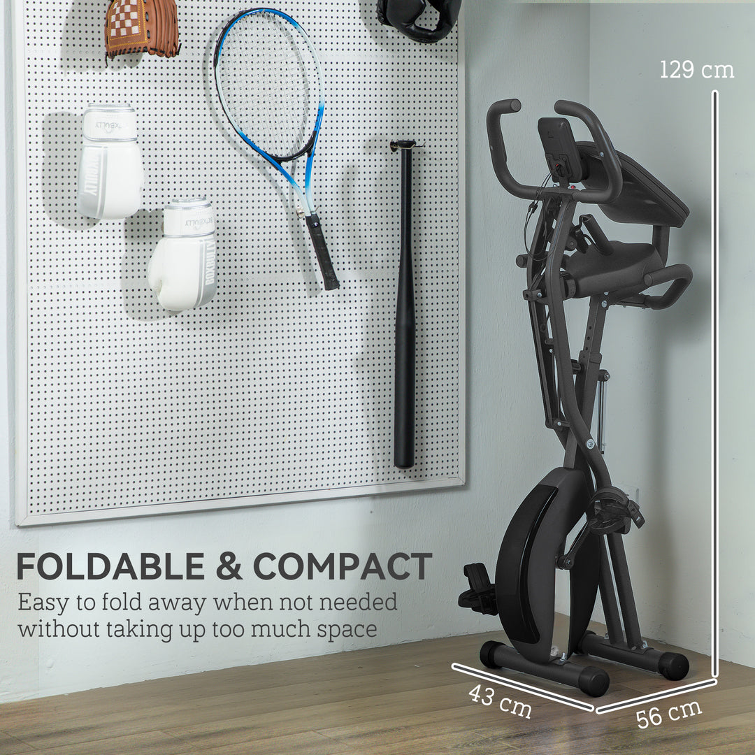 SPORTNOW Five-in-one Foldable Exercise Bike, Stationary Bike with Arm Workout Bands, LDC Monitor, Phone Holder, Black