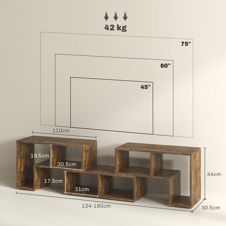 TV Stand for TVs up to 75 Inches, Free Combination TV Unit with Storage Shelves, Extendable Entertainment Centre for Living Room, Rustic Brown