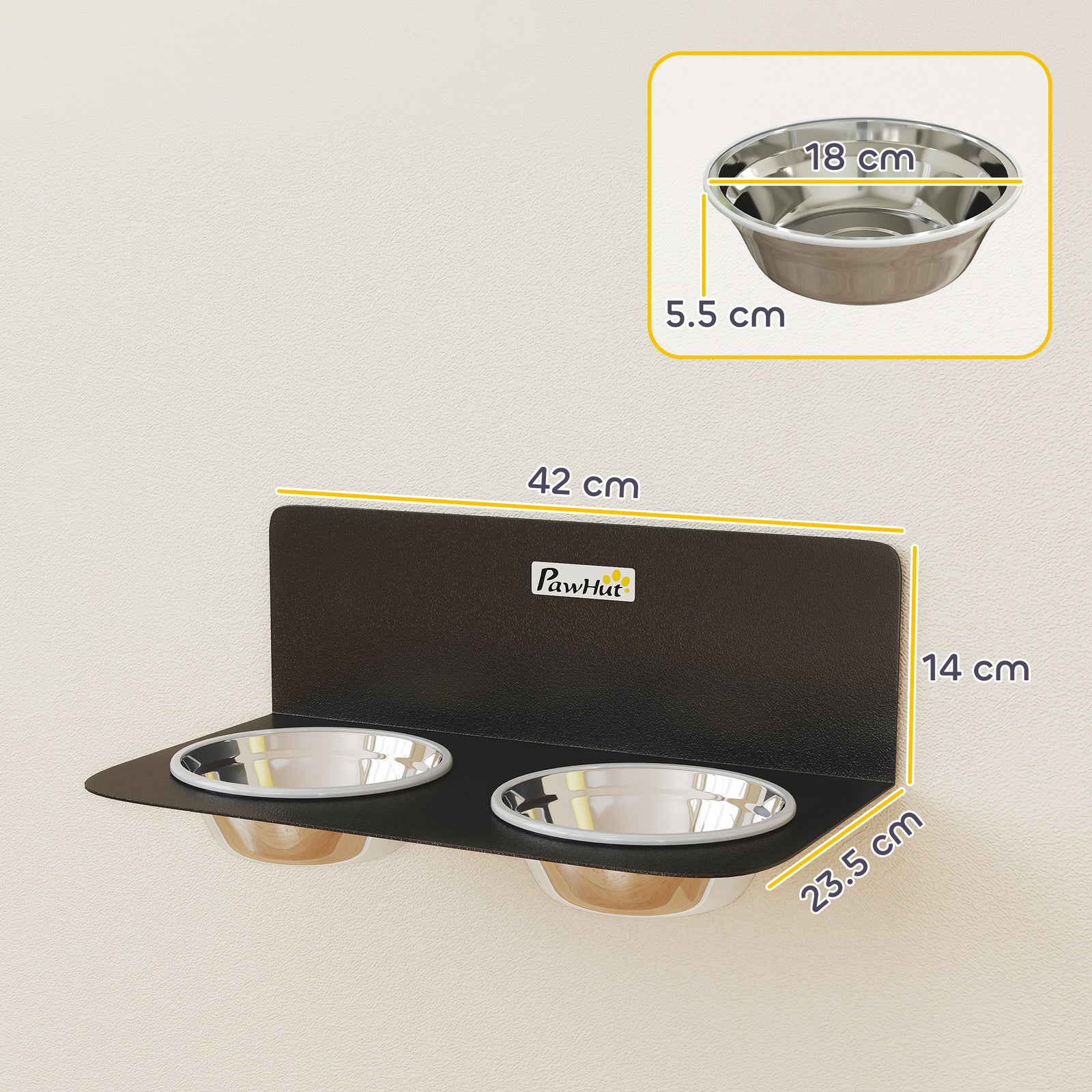 Wall Mount Dog Bowls, Adjustable Height Raised Dog Feeding Station wit