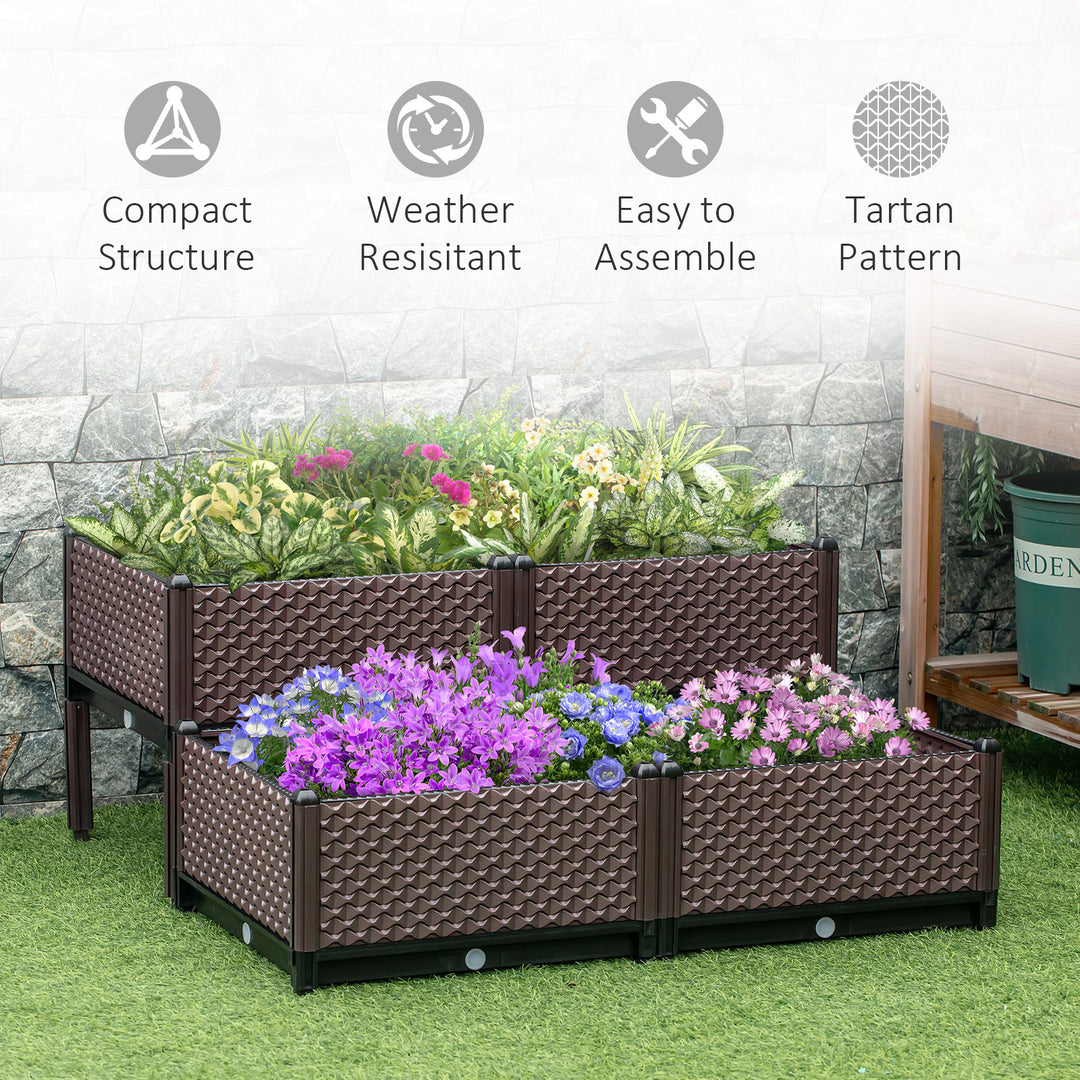50cm x 50cm x 46.5cm Set of 4 41L Garden Raised Bed Kit, PP DIY Elevated Planter Box, Flower Vegetables Planting Container with Self-Watering Design and Drainage Holes