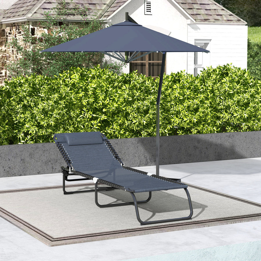 Foldable Sun Lounger, Outdoor 4 Level Adjustable Backrest Reclining Chaise Chair, Steel Frame Recliner Chair for Camping, Hiking, Grey