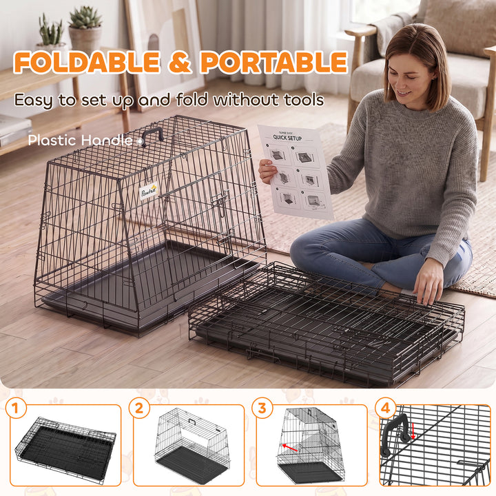 35"(90 cm) Car Dog Crate Medium Large Collapsible Slanted Travel Dog C