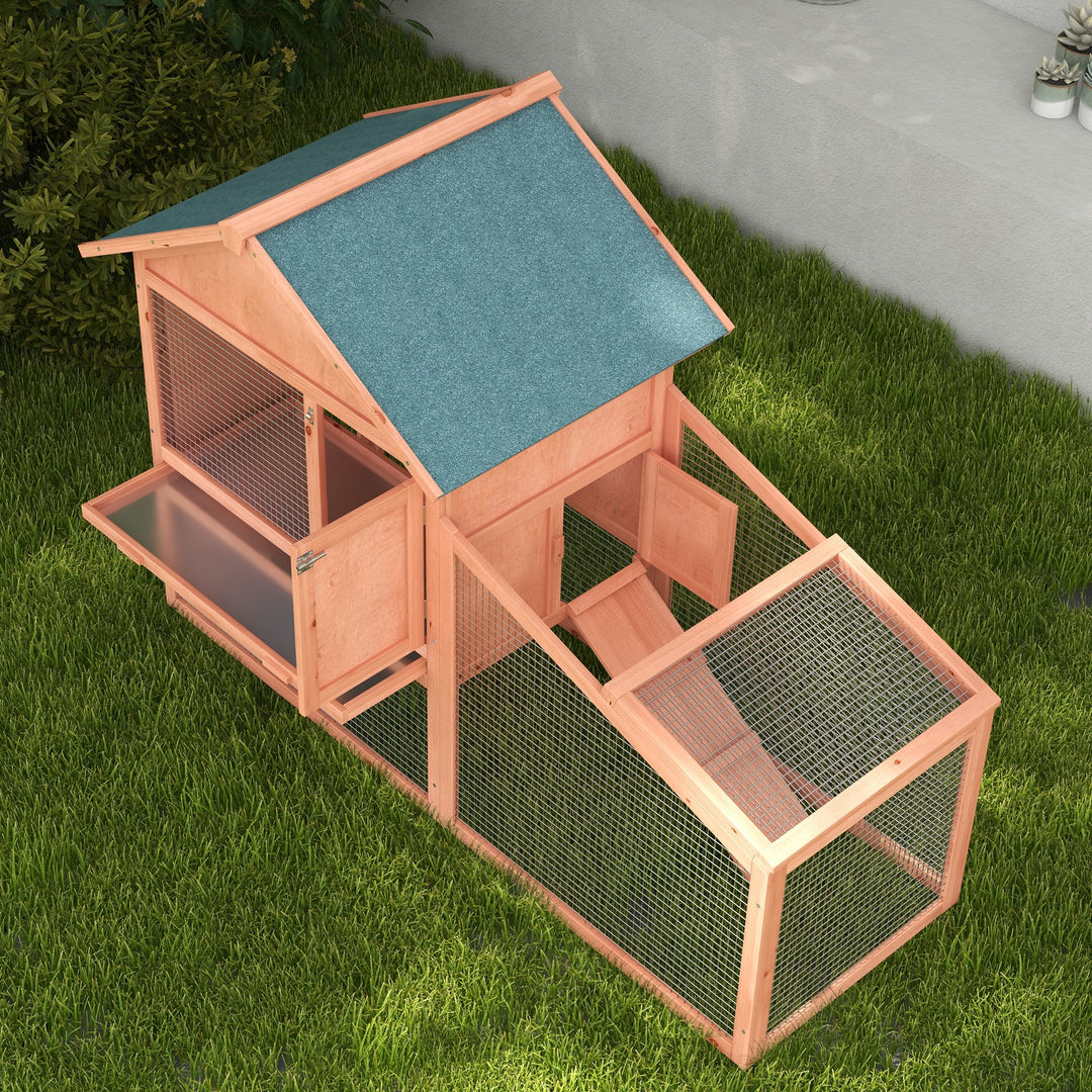 2 Tier Rabbit Hutch Outdoor, Guinea Pig Hutch, Solid Wood Bunny House, Water Resistant Asphalt Roof Ramp Sliding tray 144 x 64.5 x 100 cm