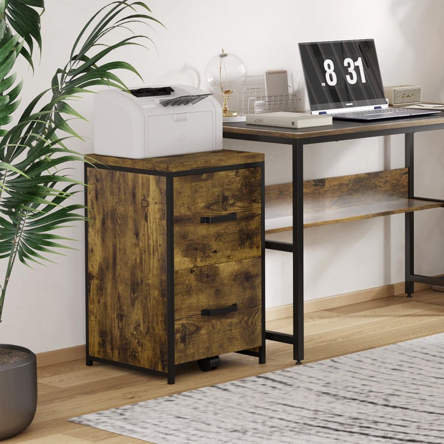 2-Drawer file Cabinet, Industrial filing cabinets for Home, Hanging File Folders, Vertical Home Office Organizer for A4 Size, Rustic Brown