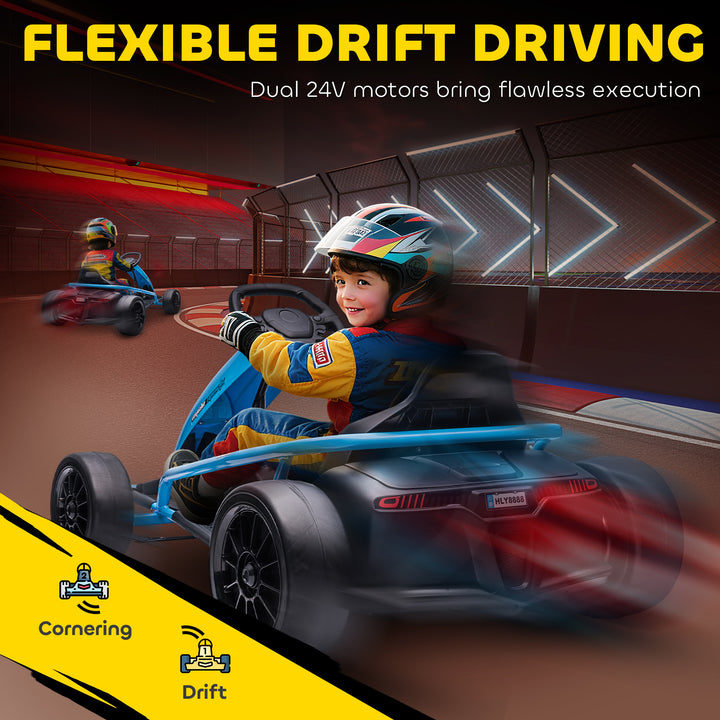 24V Drift Kart, Electric Ride-On Racing Go Kart w/ 2 Speeds, Steering 