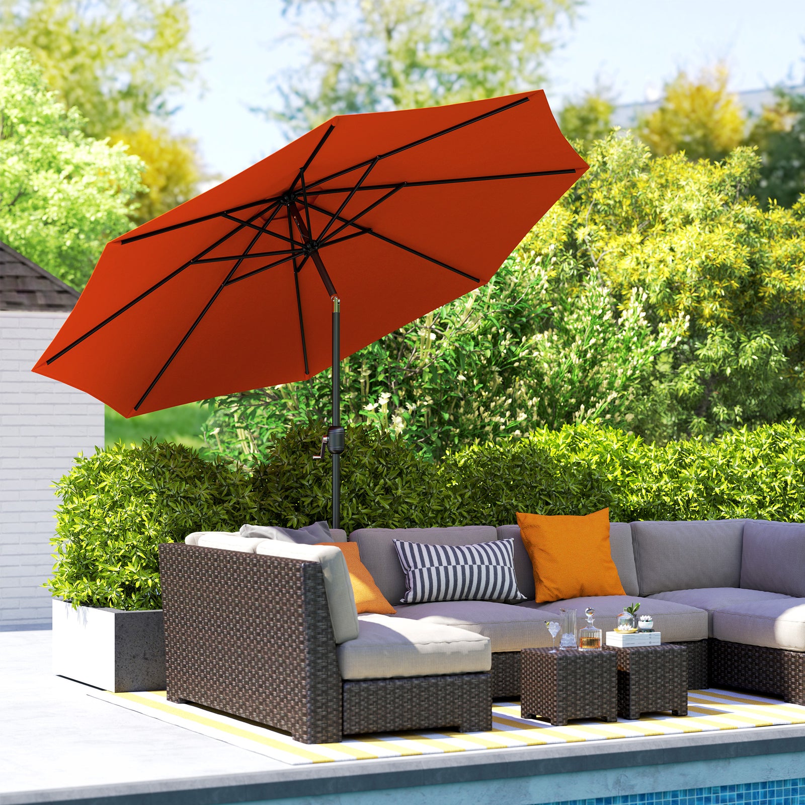 3 m Garden Parasol Umbrellas, Outdoor Sun Shade with 8 Ribs, Tilt and Crank Handle for Balcony, Bench, Garden, Orange