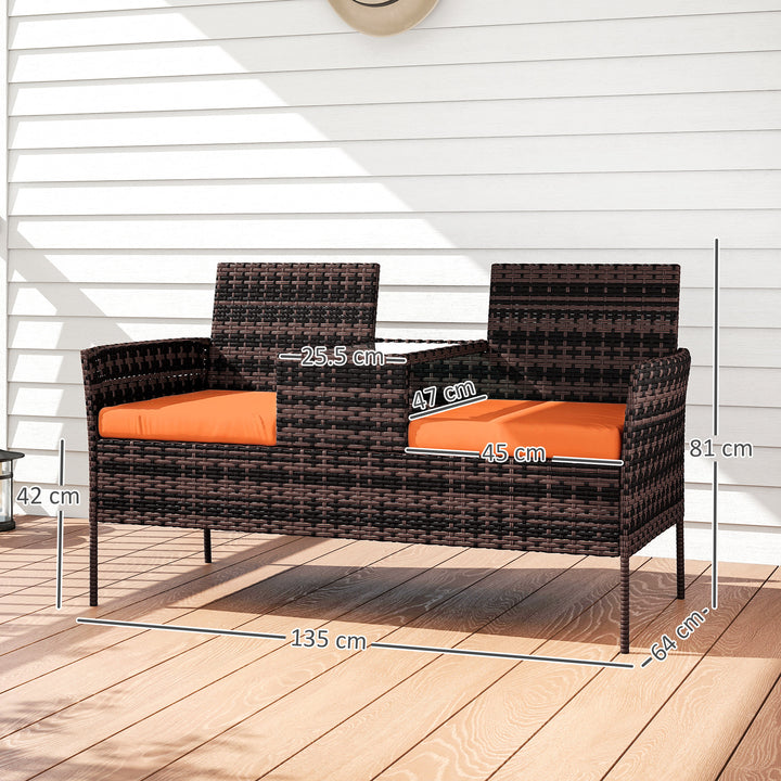 Two-Seat Rattan Chair, with Middle Table - Orange