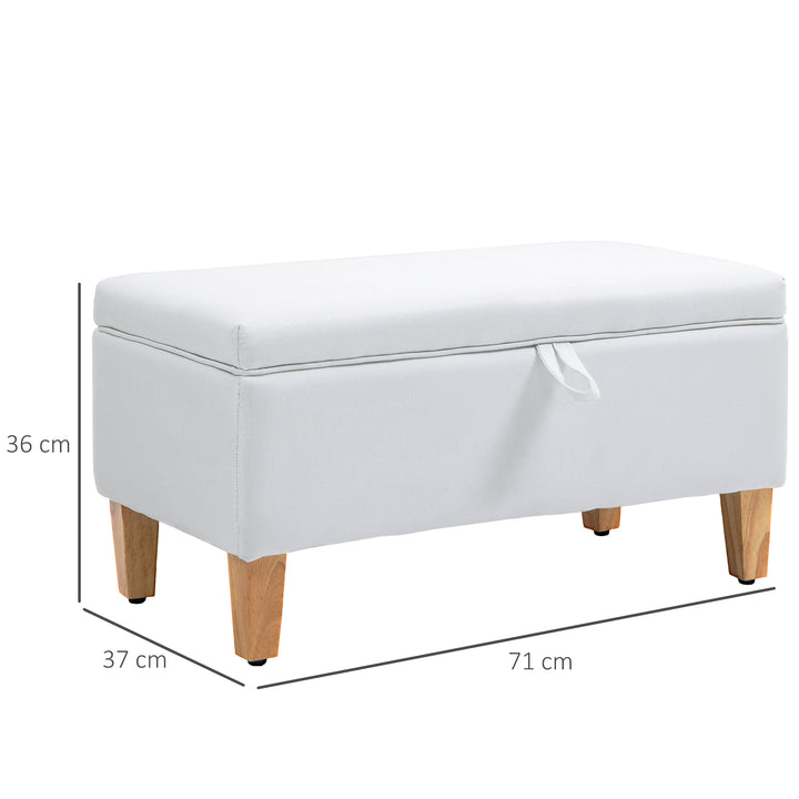 30L Linen Storage Ottoman Padded Footstool with Rubberwood Legs for Storage Box, Bed End, Shoe Bench, Seating, Cream White