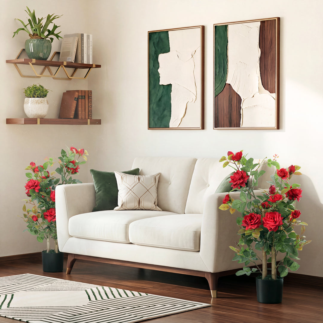 90cm Artificial Rose Tree Set of 2, Decorative Fake Plant with 344 Sil