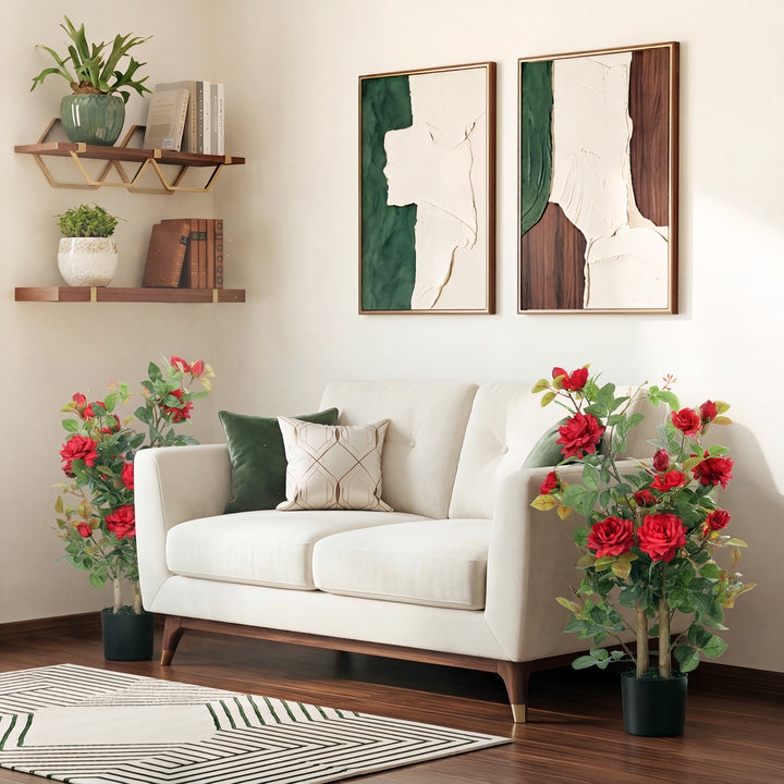 90cm Artificial Rose Tree Set of 2, Decorative Fake Plant with 344 Sil
