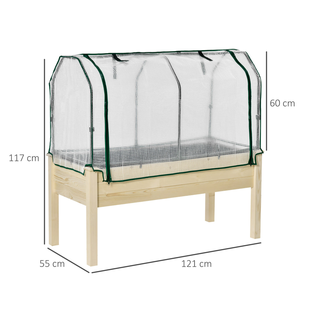 Raised Garden Bed Outdoor Elevated Wood Planter Box w/ PE Cover, Natural