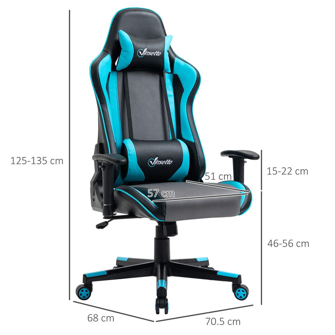 Vinsetto Gaming Chair Racing Style Ergonomic Office Chair High Back Computer Desk Chair Adjustable Height Swivel Recliner with Headrest Sky Blue