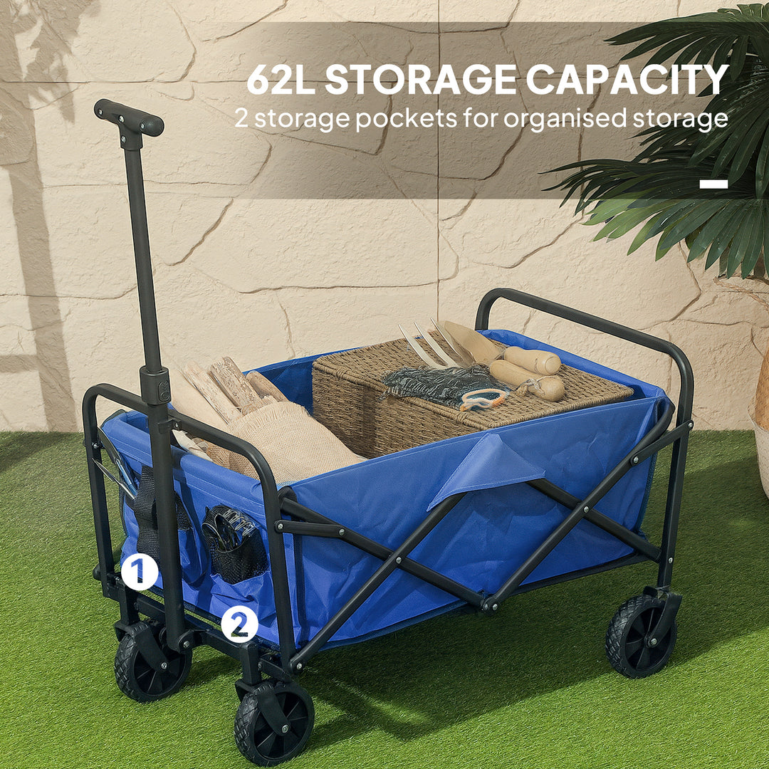 62L Festival Trolley on Wheels, Garden Folding Trolley Cart, 120kg Heavy Duty Collapsible Folding Wagon with Adjustable Handle and Carrying Bag for Beach, Camping, Festival, Blue