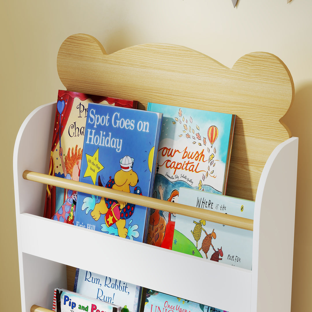 Kids Bookshelf, 3 Tier Children Bookcase, Bear Theme Toddler Space-Saving Bookcase for Living Room