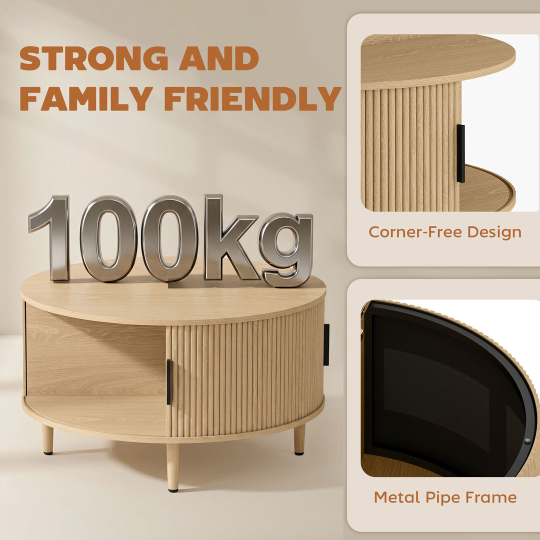 Coffee Table with Lift Top and Hidden Storage, Round Centre Table with