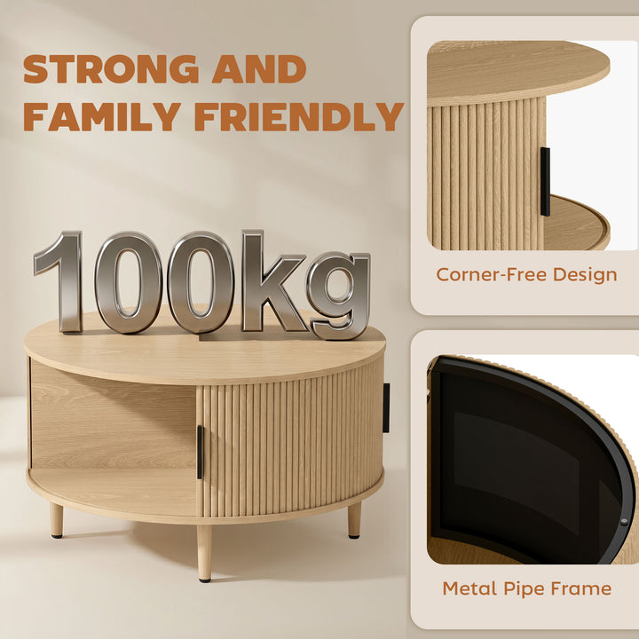 Coffee Table with Lift Top and Hidden Storage, Round Centre Table with