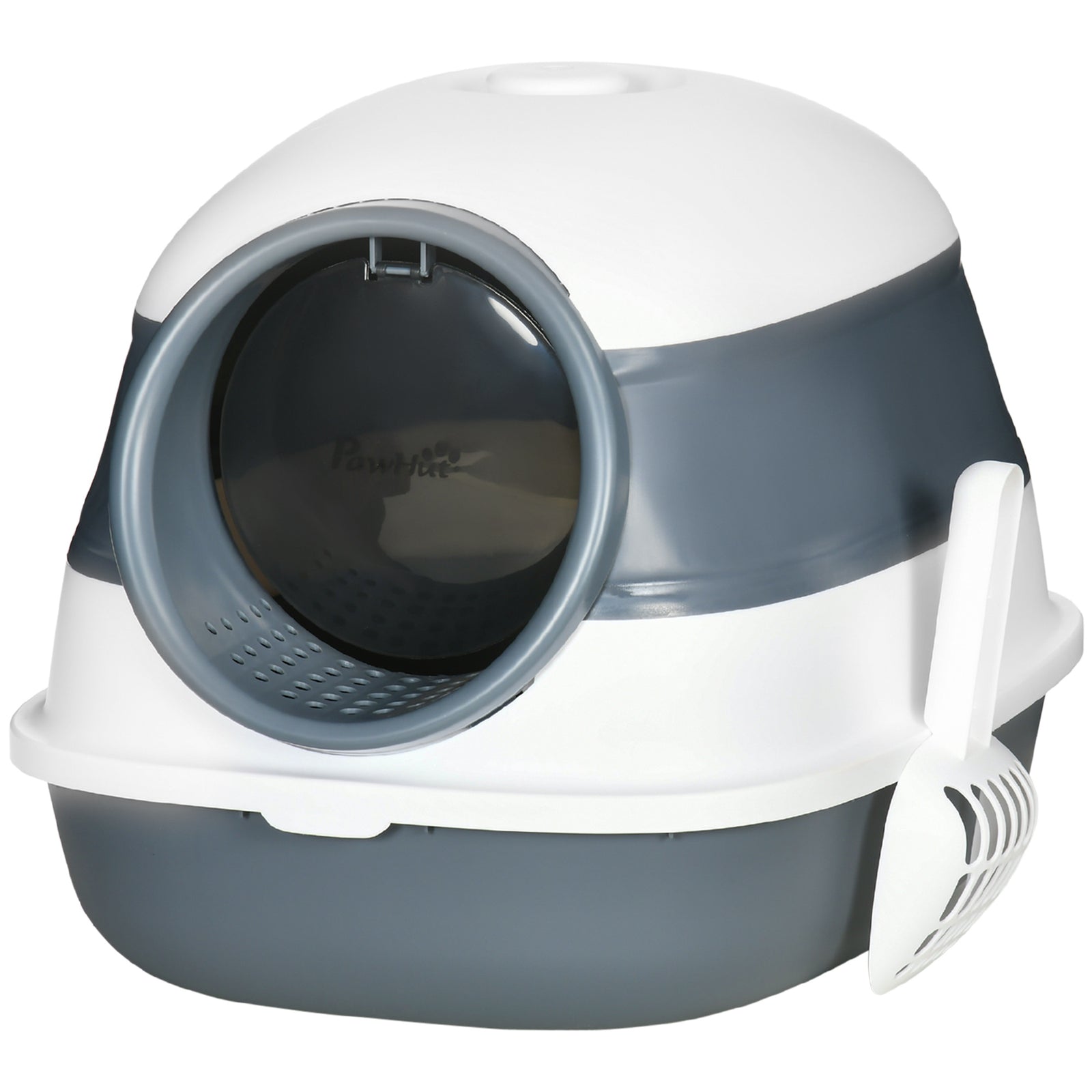 Foldable Cat Litter Tray with Lid, Deodorant, Scoop, White