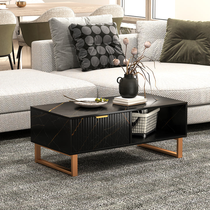 Elegant Marble Effect Storage Coffee Table - Black