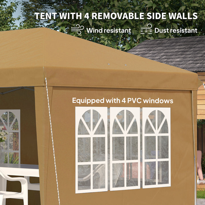 3 x 6m Pop-Up Gazebo, with Removable Walls - Khaki