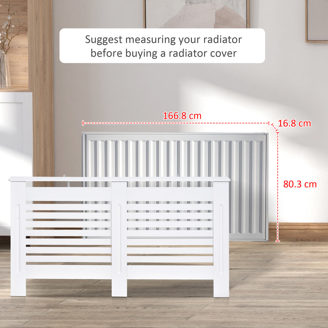 MCL Radiator Cover, Modern MDF White Painted Cabinet with Horizontal Slats for Living Room, Bedroom, 172L x 19W x 81H cm