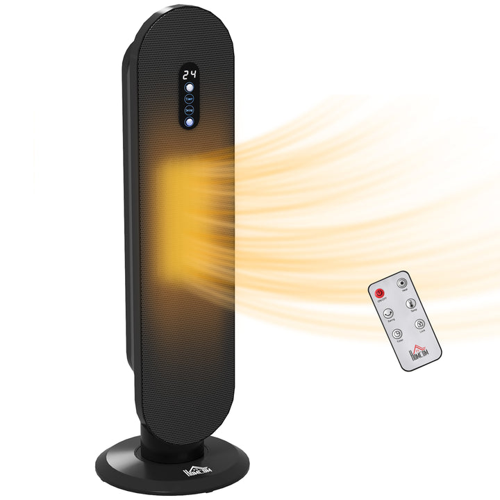 HOMCOM Ceramic Space Heater, Indoor Tower Heater with 2 Heat, Oscillation, Remote Control, Timer, Tip-Over & Overheating Protection, 1200W/2000W, Black