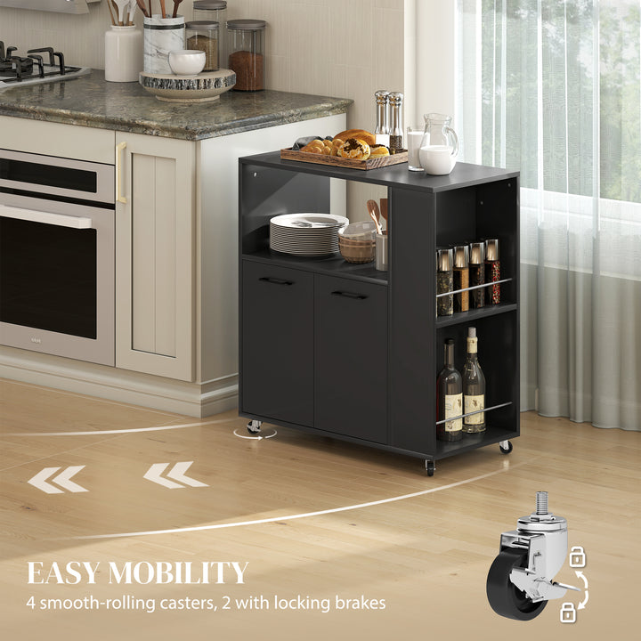 Kitchen Trolley on Wheels, Rolling Kitchen Island Cart with 2-Door Cab