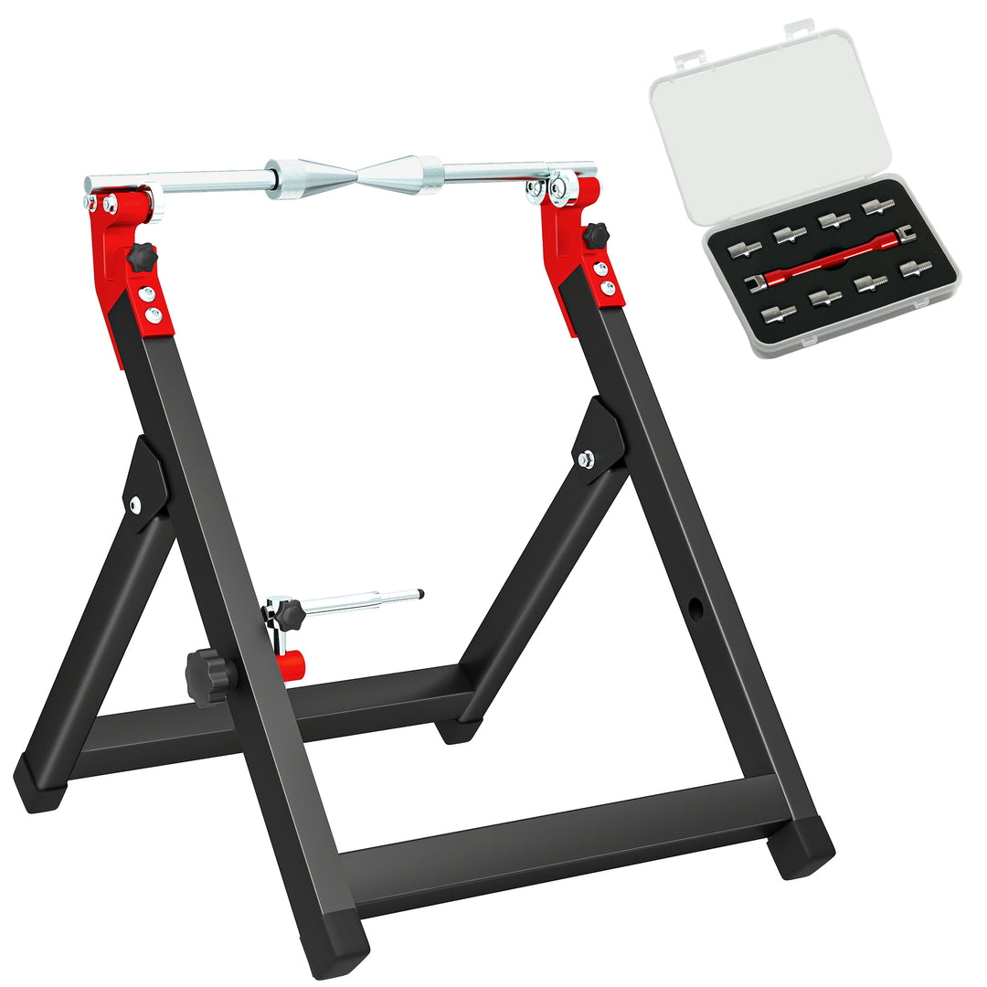 Foldable Motorcycle Wheel Balancer Truing Stand with Spoke Wrench, Steel Bike Tyre Rim Balancing Stand with Aluminium Shaft, Fits Wheels up to 23" in Diameter, 5" in Width, Black