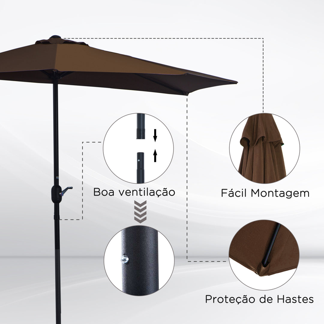 MCL 2.7m Balcony Half Parasol Garden Outdoor Umbrella 5 Steel Ribs - Brown