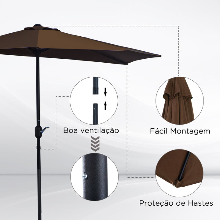 MCL 2.7m Balcony Half Parasol Garden Outdoor Umbrella 5 Steel Ribs - Brown