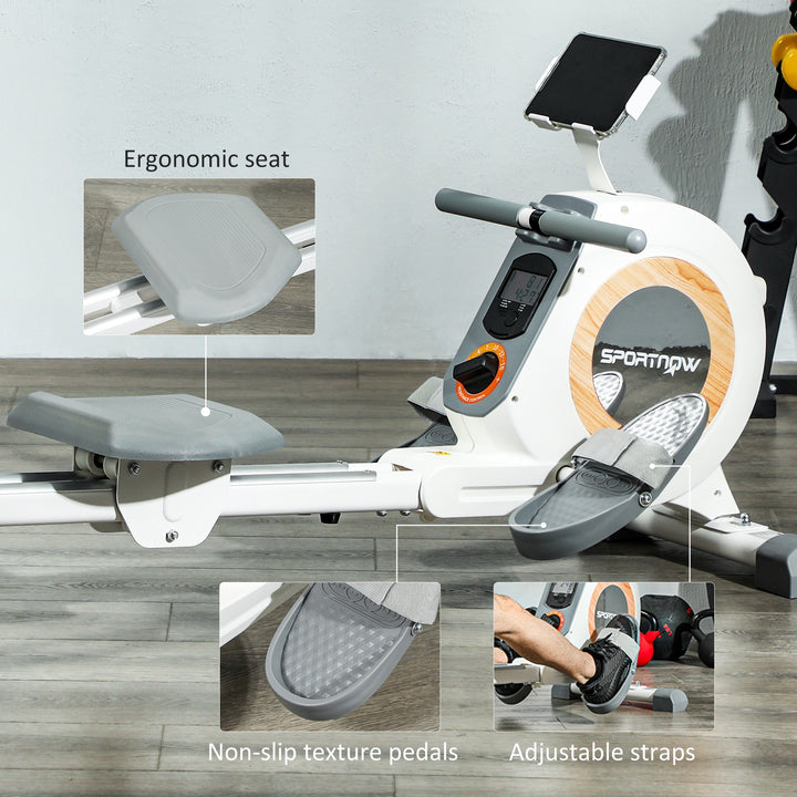 SPORTNOW Rowing Machine, 16-Level Magnetic Rower Machine with LCD Monitor and Phone Holder, White