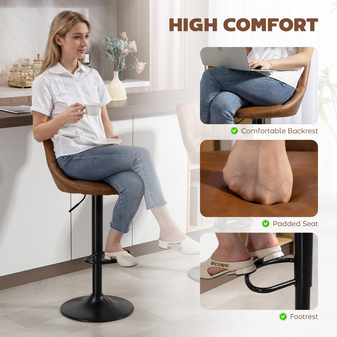 Bar Stools Set of 2, PU Leather Swivel Barstools with Backrest and Foo